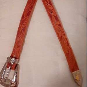 BROWN GENUINE LEATHER BELT WITH SILVER BUCKLE 30"